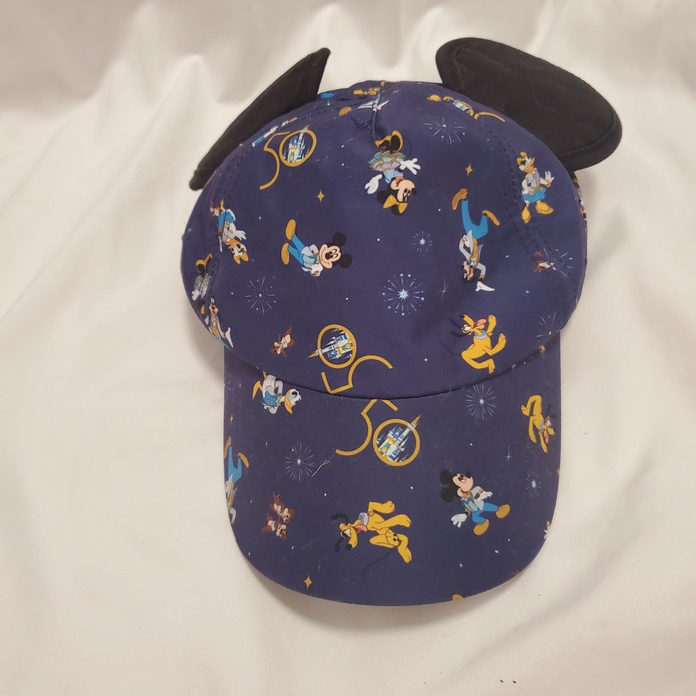 Disney World 50th Anniversary Mickey Ears Baseball Hat kids Blue Adjustable Cap